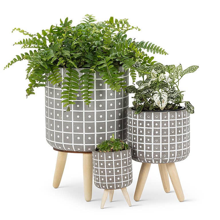 Sm Dot Tripod Planter-Wht-4.5" H