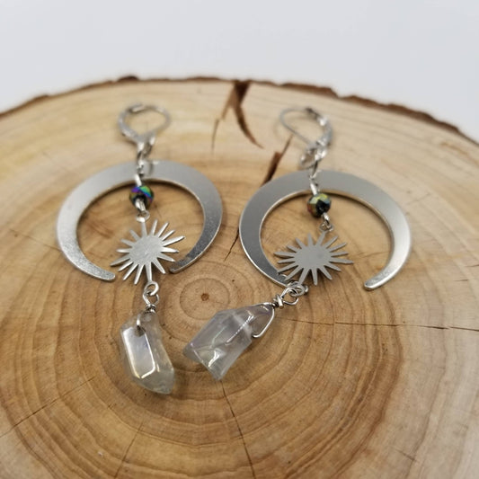 Silver Crystal Moon Earrings