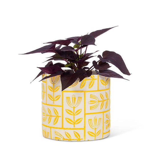 Md Floral Grid Planter-Yellow-5" H
