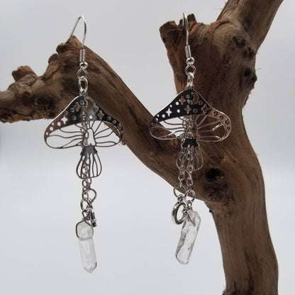 Mushroom Transparent Crystal Drop Earrings