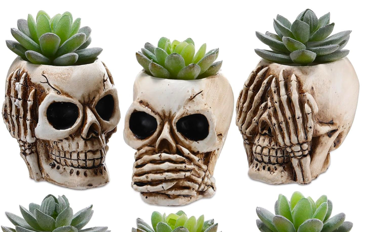 Skull planters - hear no, see no, speak no - set of 3