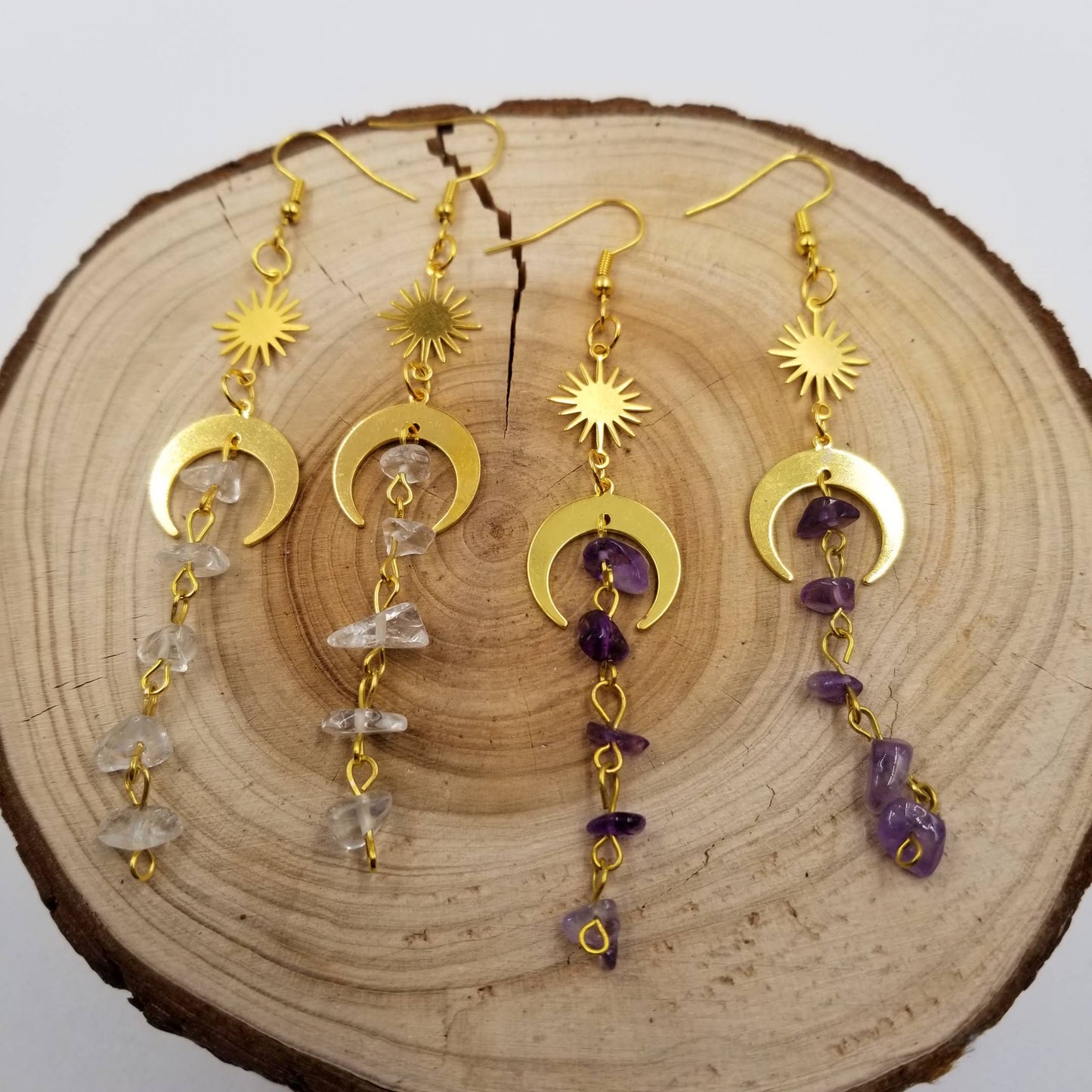 Tassel Crystal Moon & Sun Earrings