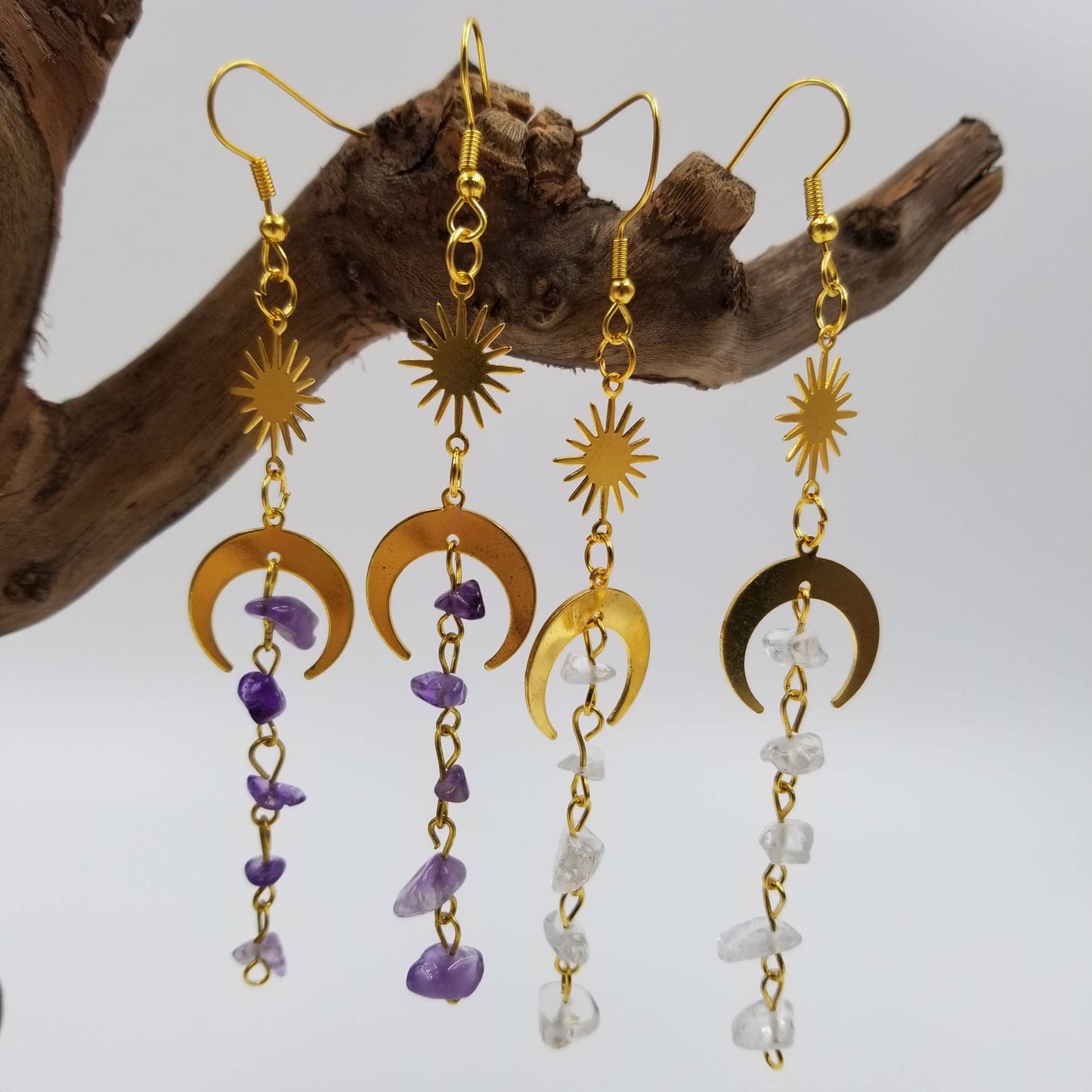 Tassel Crystal Moon & Sun Earrings