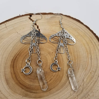 Mushroom Transparent Crystal Drop Earrings