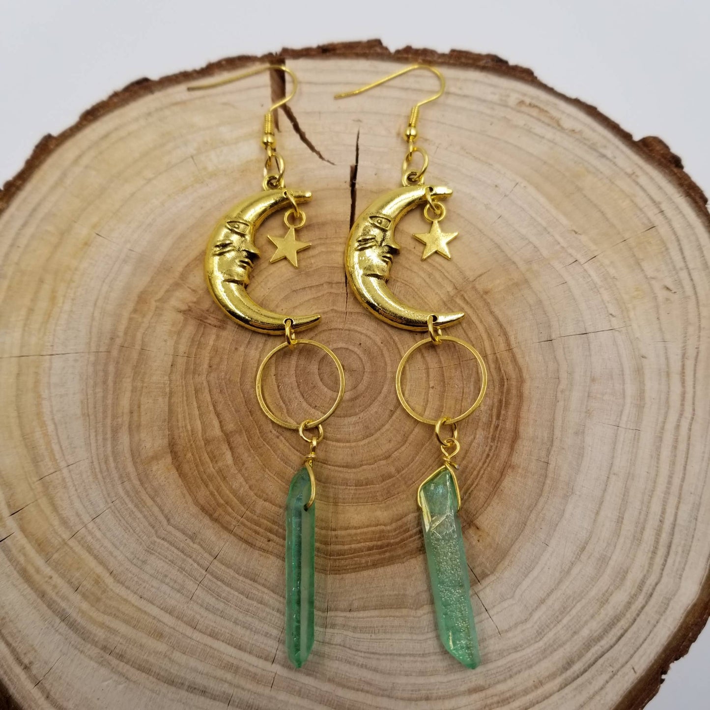 Boho Crystal Moon Pendant Earrings