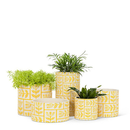 Md Floral Grid Planter-Yellow-5" H