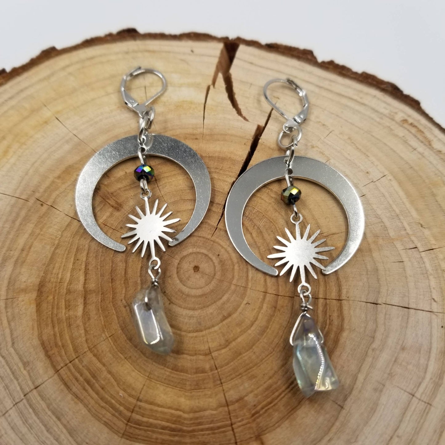 Silver Crystal Moon Earrings