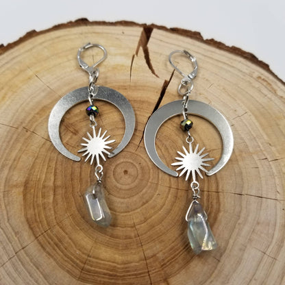 Silver Crystal Moon Earrings