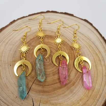 Handmade Sun Moon Crystal Earrings