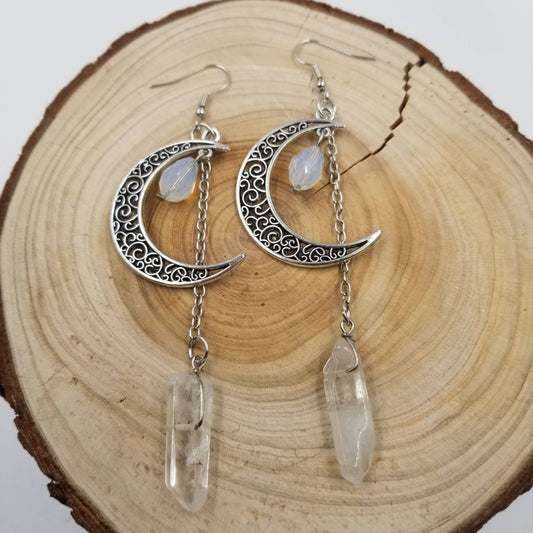 Transparent Crystal Moon Chakra Earrings