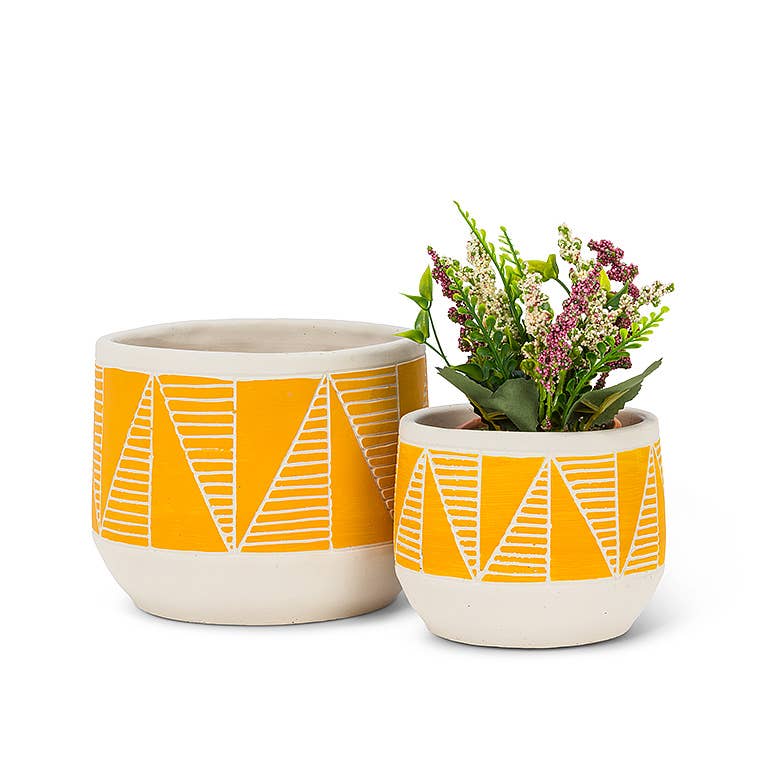 Yellow Sm Etched Planter-5"D