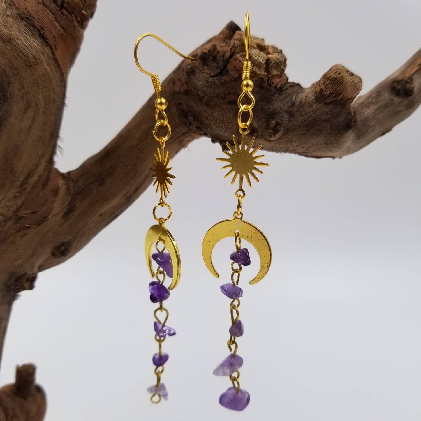 Tassel Crystal Moon & Sun Earrings