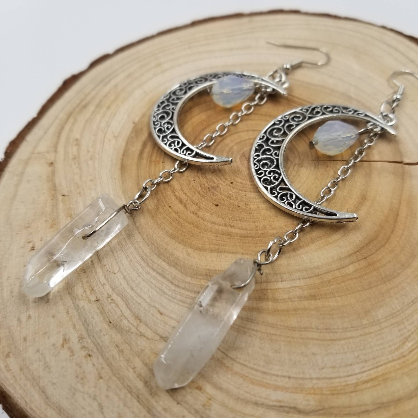 Transparent Crystal Moon Chakra Earrings