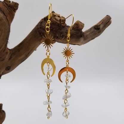 Tassel Crystal Moon & Sun Earrings