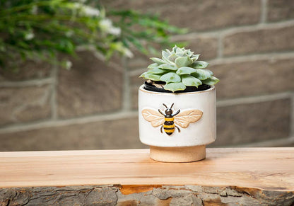 Sm Single Emboss Bee Planter-3"H