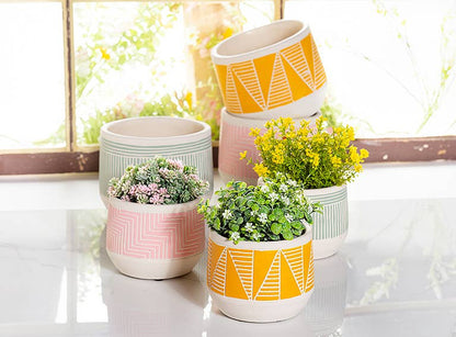 Yellow Sm Etched Planter-5"D